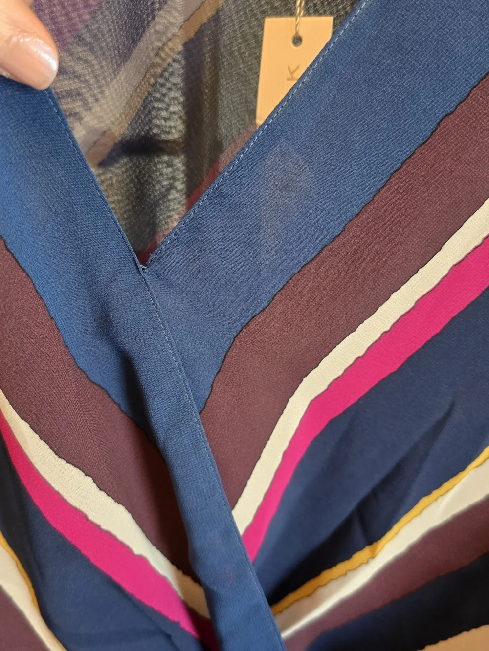 Trina Turk Women's Multicolor Striped V-Neck Sleeveless Blouse - Navy & Pink Med